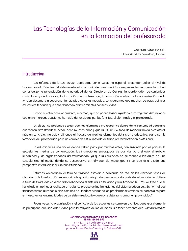 TIC y Formación Docente en Educación | PDF | Maestros | Aprendizaje