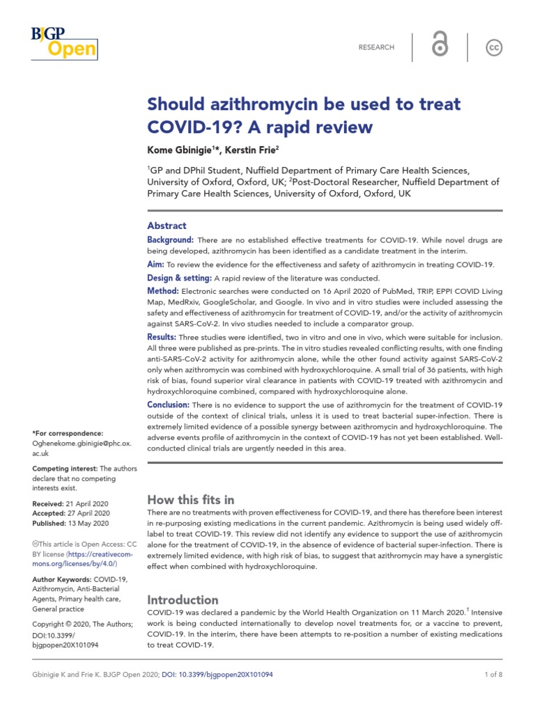 Should Azithromycin Be Used To Treat COVID19 PDF In Vitro Virus