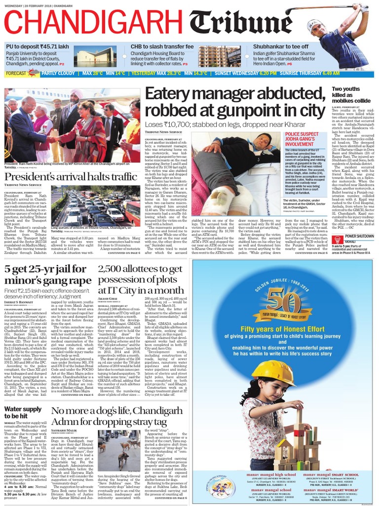 Tribune India Chandigarh Tribune CT 28 February 2018 PDF Sikhism