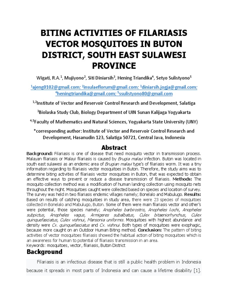 Biting Activities of Filariasis Vector Mosquitoes in Buton District ...