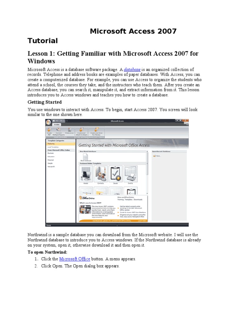 Microsoft Access 2007 Tutorial | PDF