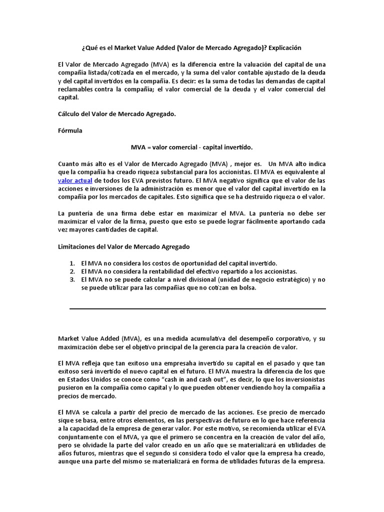 Definición y Cálculo del MVA | PDF | Compartir (Finanzas) | Empresas