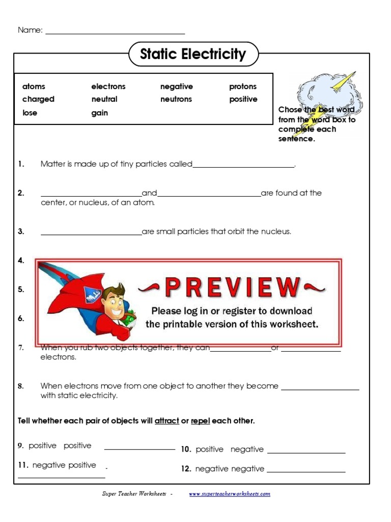 Static Electricity: Super Teacher Worksheets | PDF | Science & Mathematics