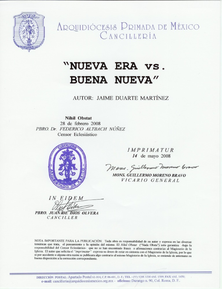 Nihil Obstat e Imprimatur, Nueva Era Vs Buena Nueva | PDF