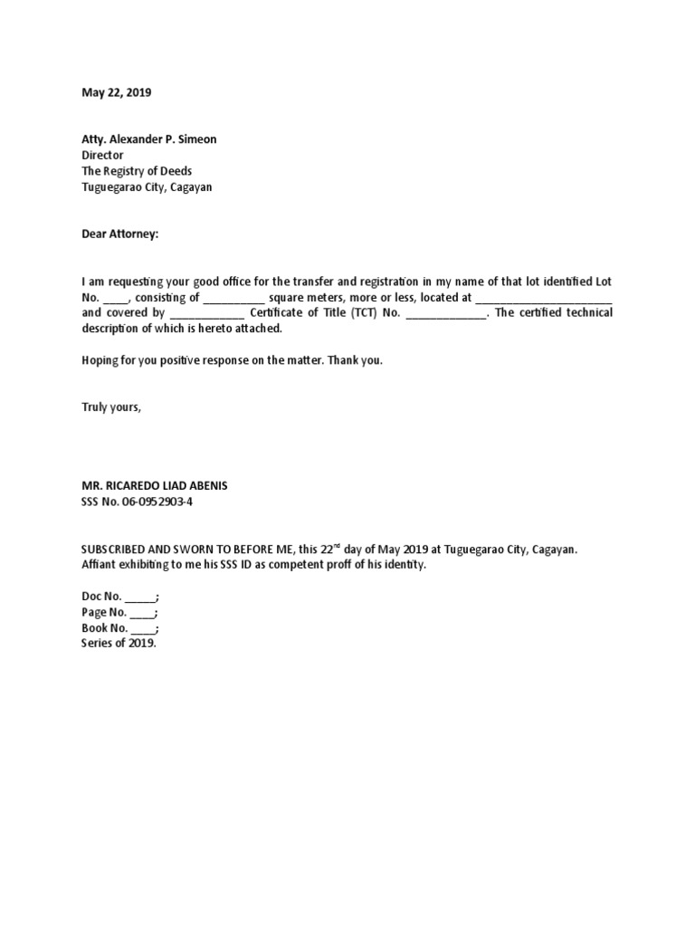 Request for Land Title Transfer | PDF | Business