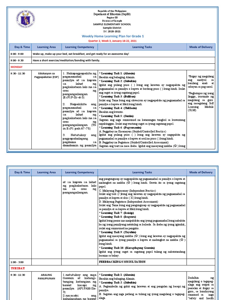 Grade 1 All Subjects WHLP q2 w3 | PDF