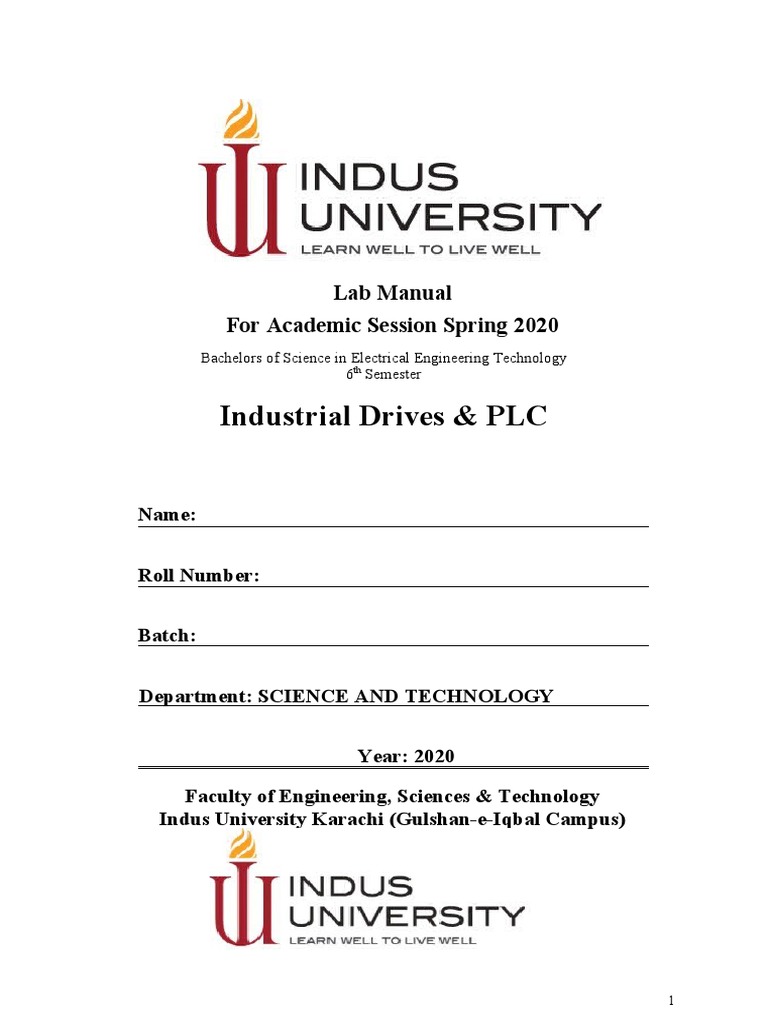 Industrial Drives & PLC Lab Manual For Academic Session Spring 2020