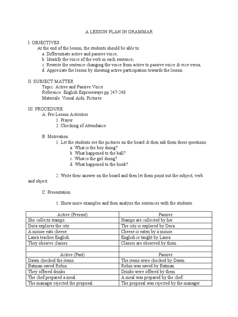 A Lesson Plan in Grammar | PDF | Subject (Grammar) | Verb