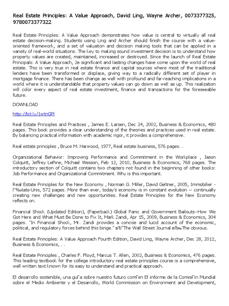 Real Estate Principles A Value Approach PDF Real Estate Appraisal