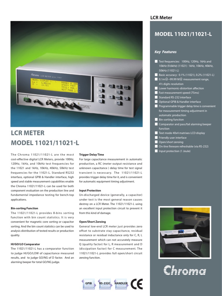 Chroma 1102111021L LCR Meter PDF Frequency Metrology