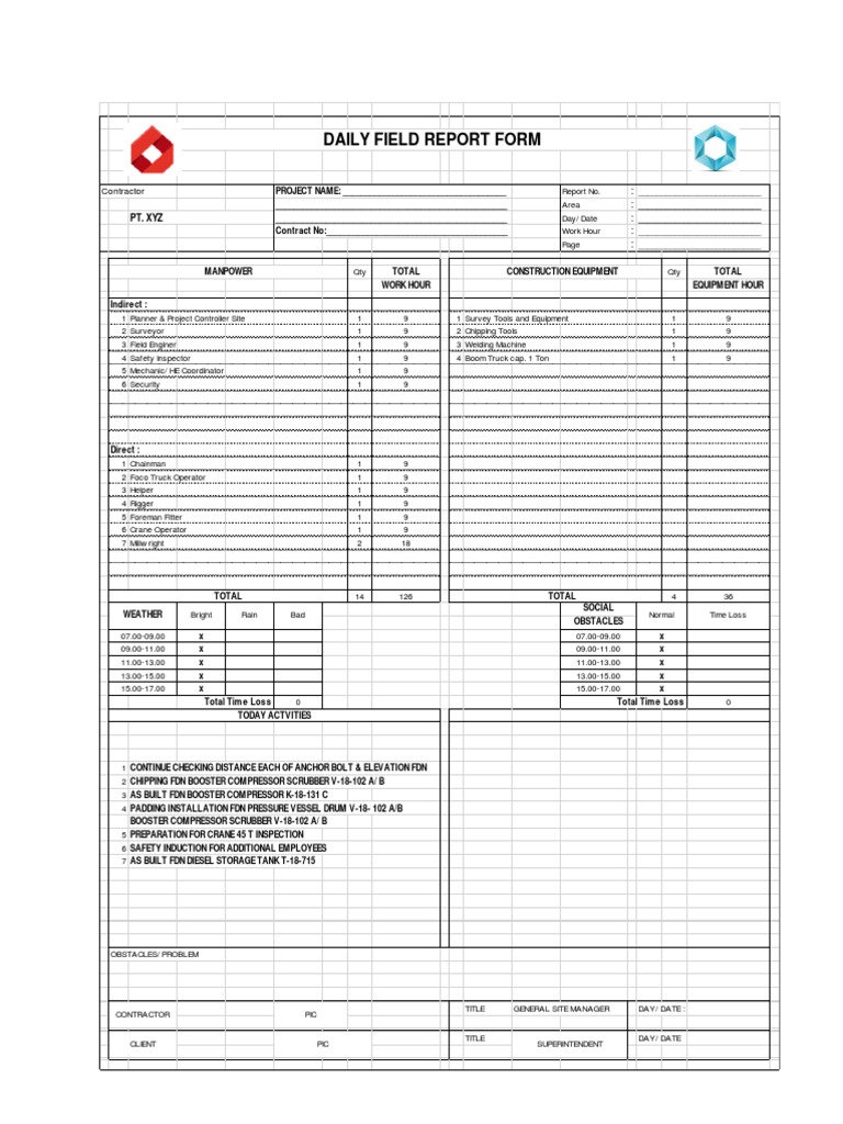 Daily Field Report Form 1604172271 | PDF | Economic Sectors ...