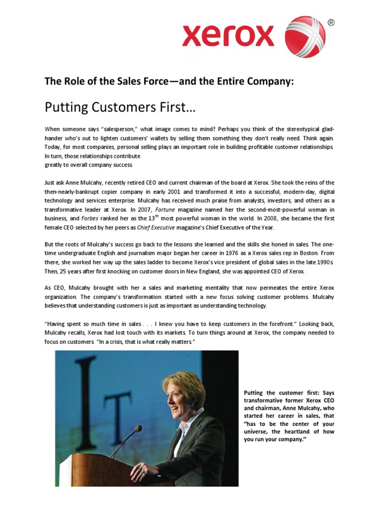Sales Case 3 Xerox The Role Of The Sales Force And The Entire
