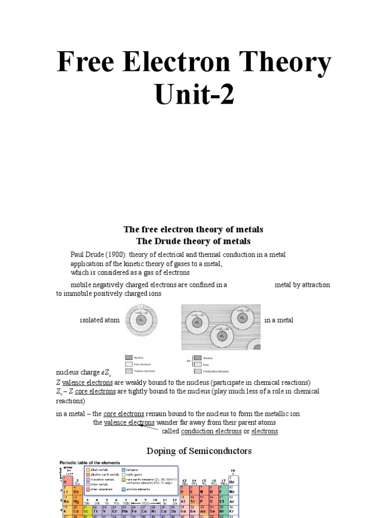 Free Electron Theory and Drude Model | PDF | Semiconductors | Doping ...