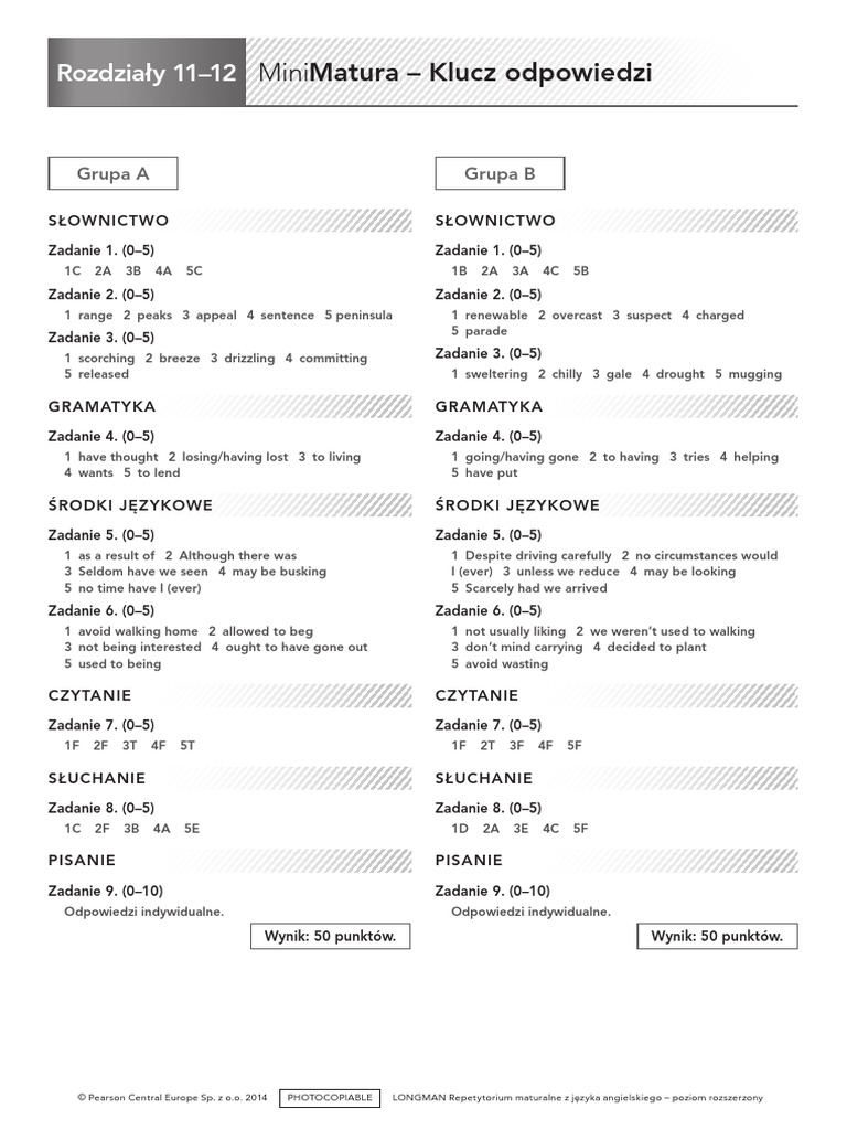 Test Unit 11 Zdrowie Odpowiedzi