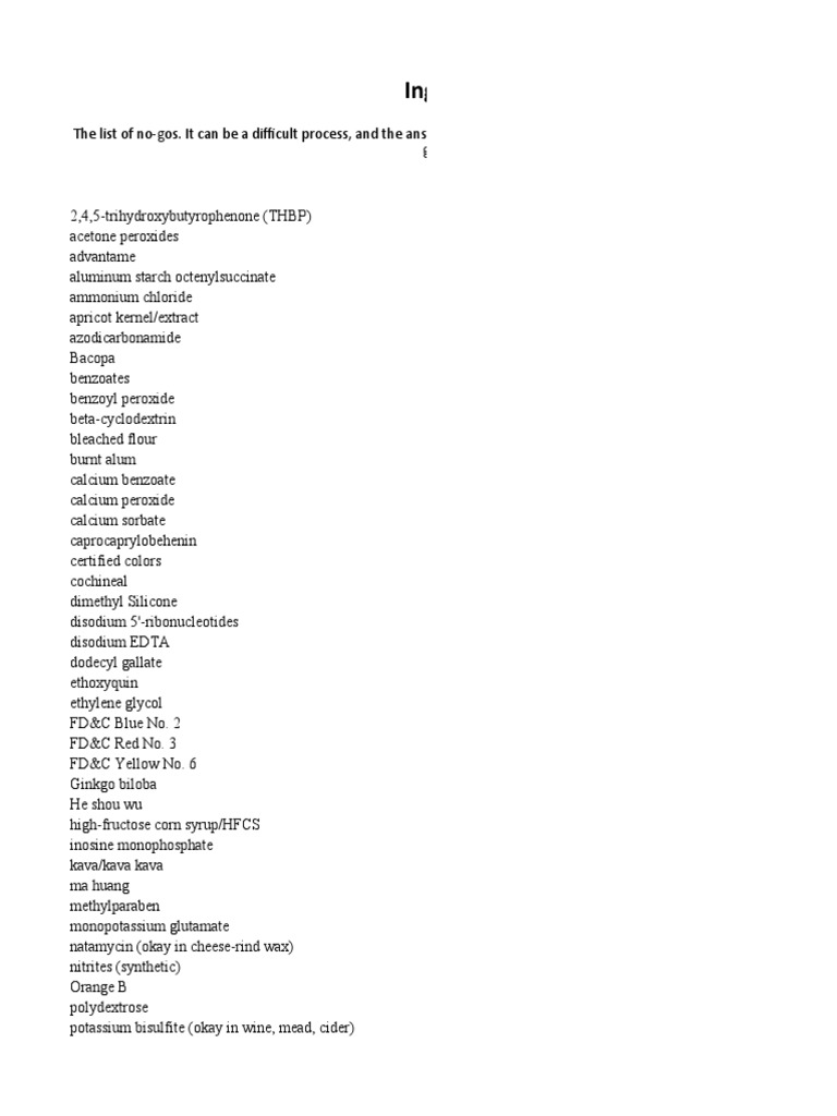 Banned Ingredients Wholefoods PDF Ester Sodium
