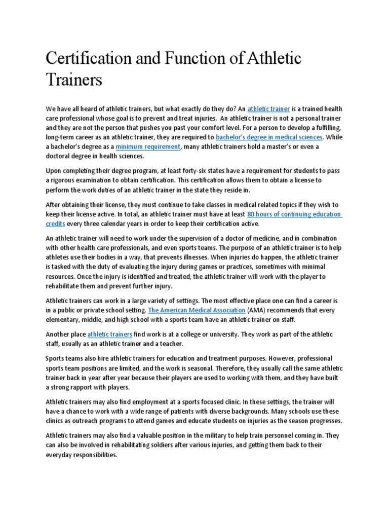 Athletic Trainers Certification | PDF | Academic Degree | Personal Trainer