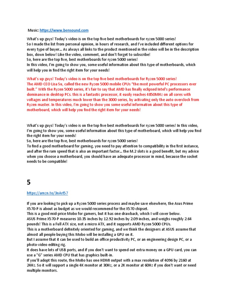 Best Motherboards For Ryzen 5000 Series PDF Information And