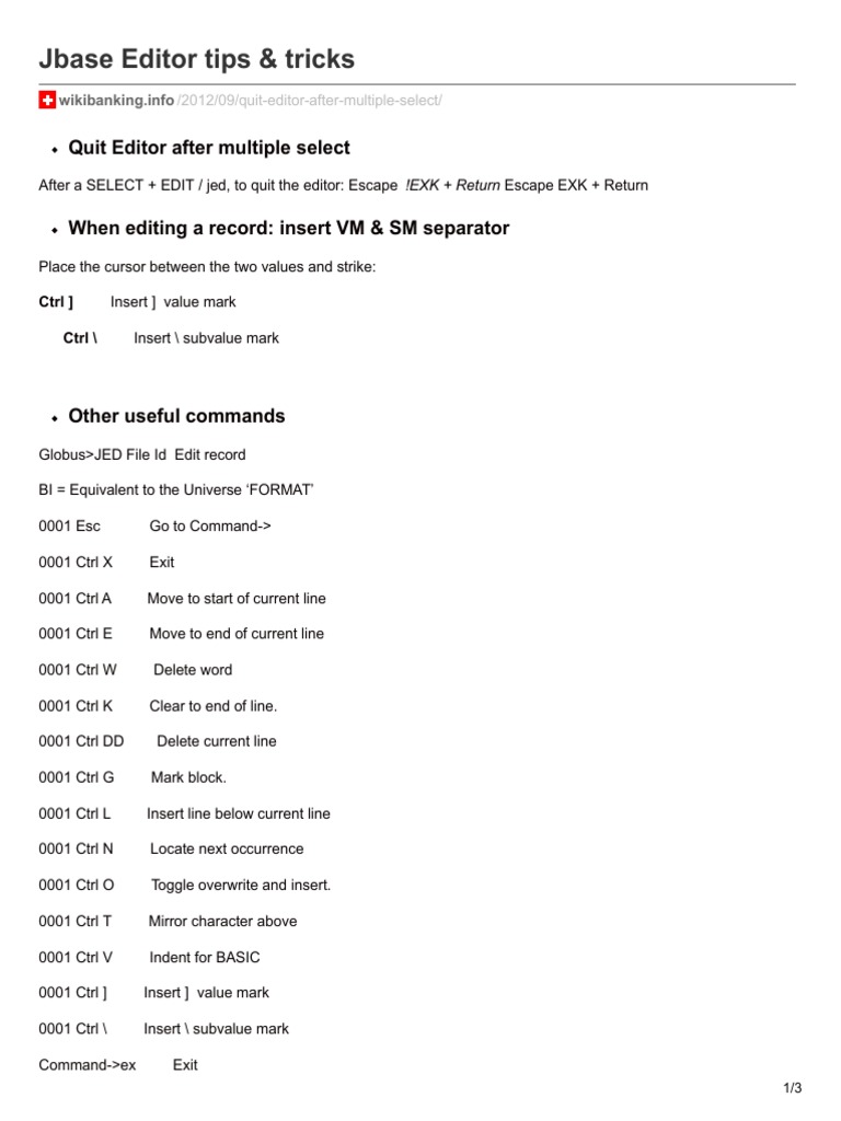 Jbase Editor Commands Guide | PDF | String (Computer Science) | System ...