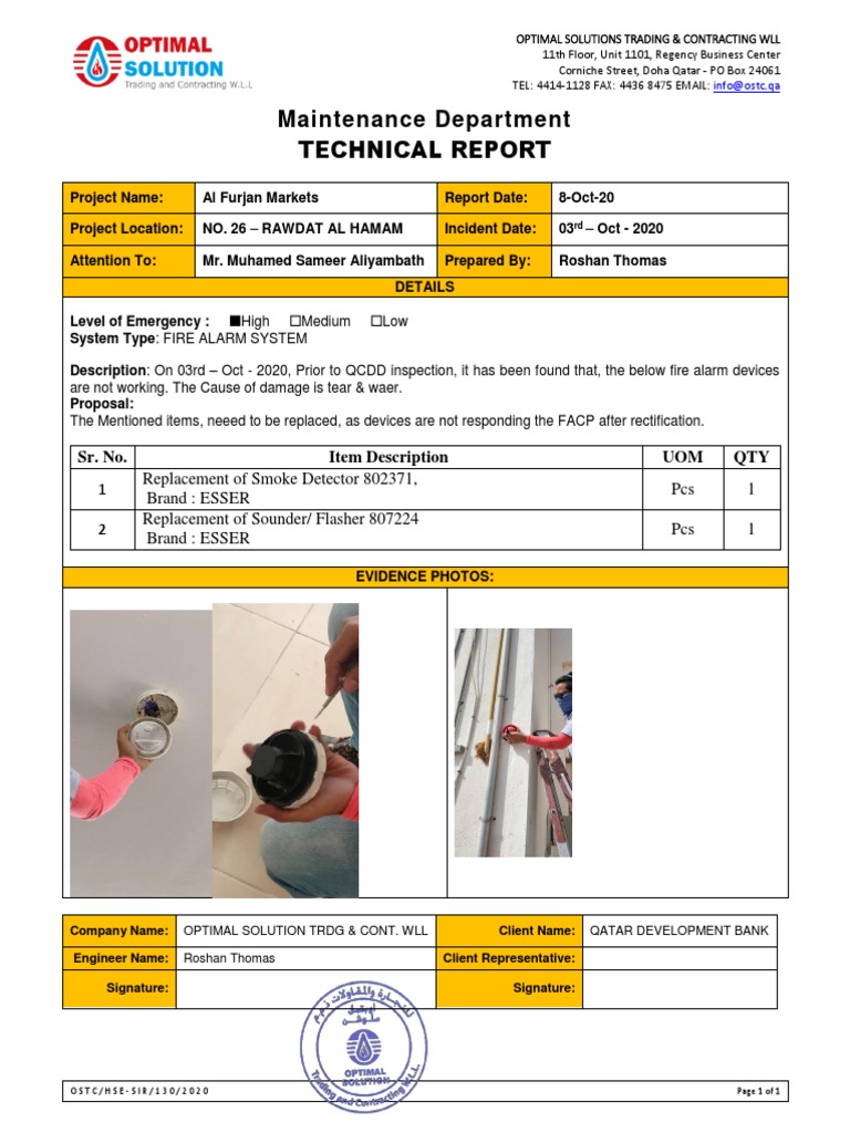 Al Furjan Market Fire Alarm Report | PDF | Technology & Engineering