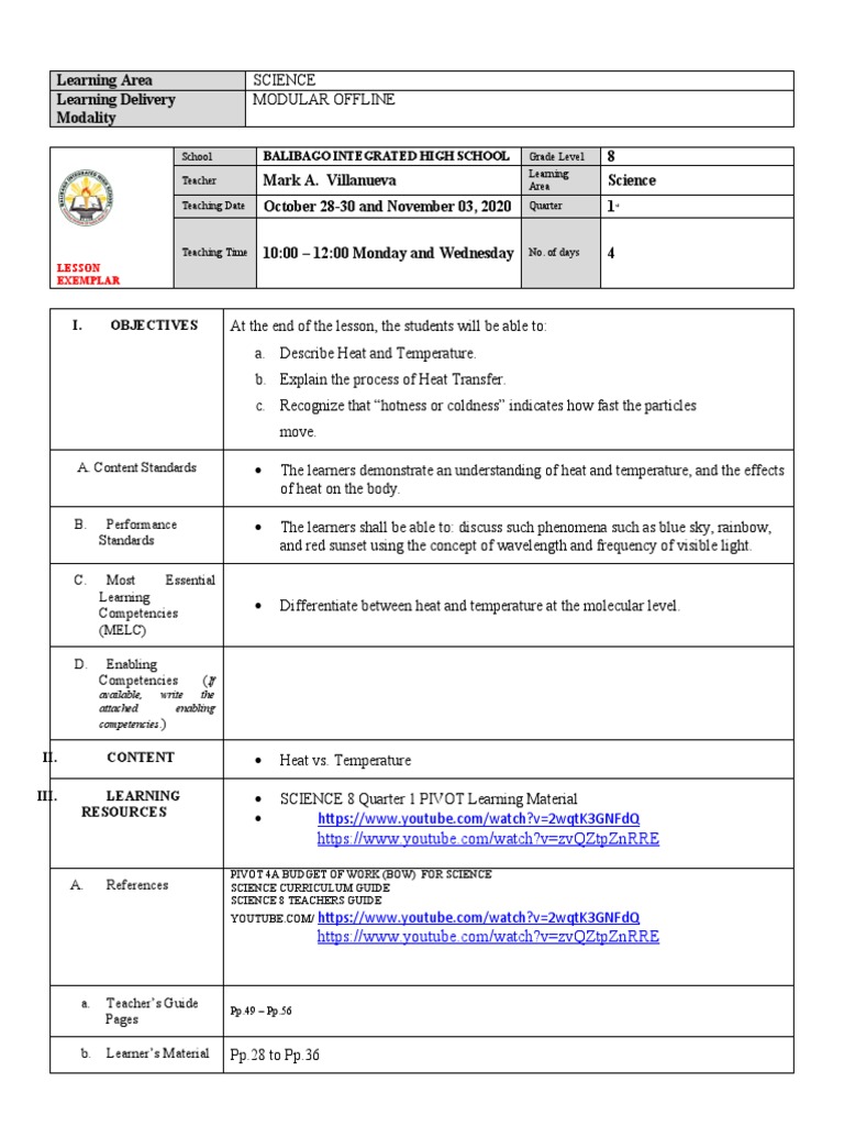Heat and Temperature Lesson Plan | PDF | Heat | Temperature