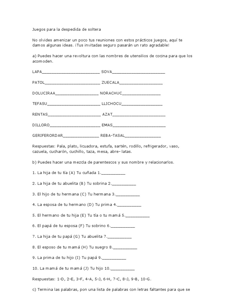 Juegos para La Despedida de Soltera | PDF | Preparación de comida y bebida  | Cocinando, image size:768x1024