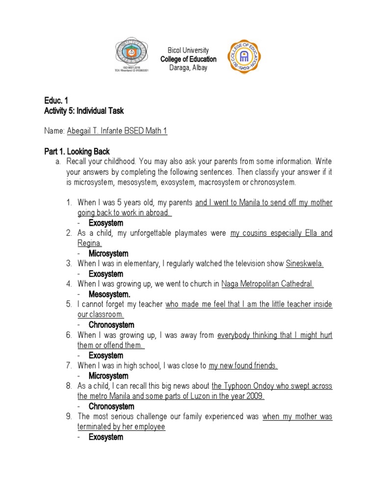 Bicol University Childhood Reflection | PDF | Cognitive Development ...