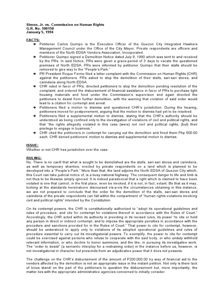 Simon Jr Vs Chr G R No 100150 Case Digest Pdf Contempt Of Court Justice