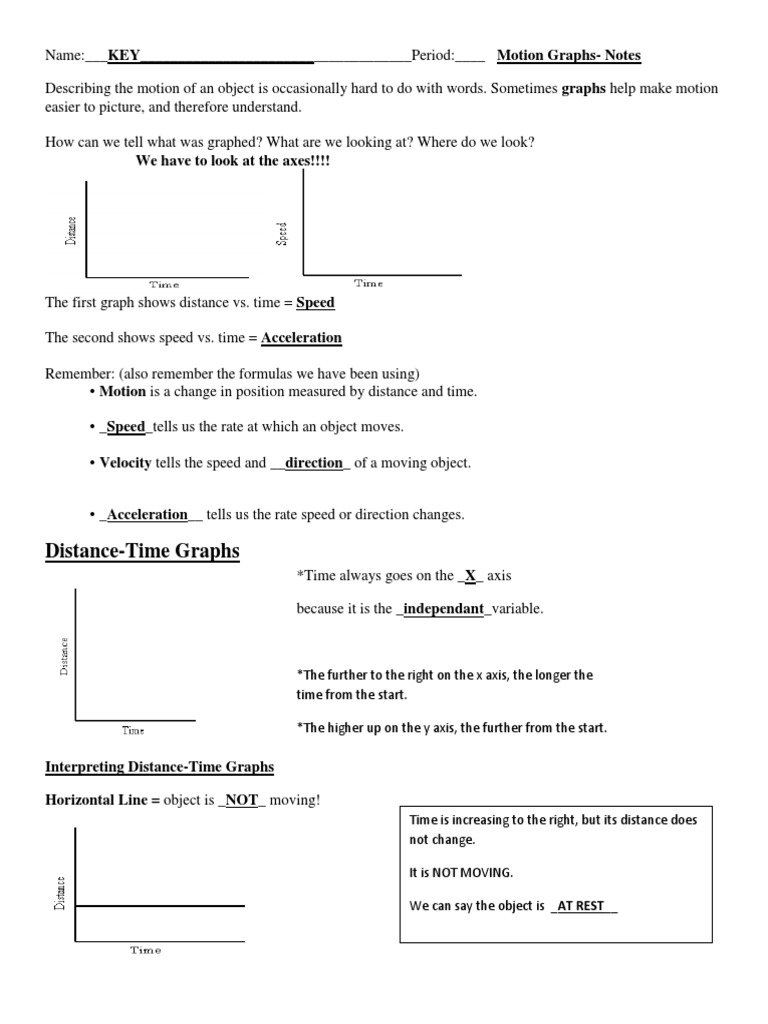 Motion Graphs KEY Download Free PDF Speed Velocity
