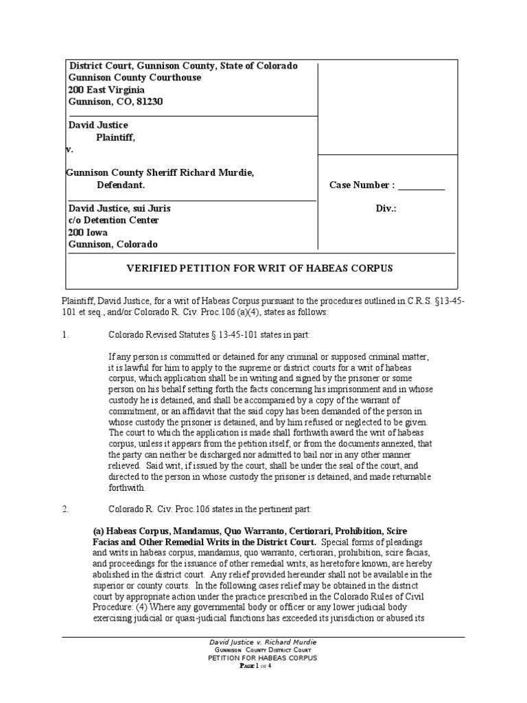 Sample petition for habeas corpus image