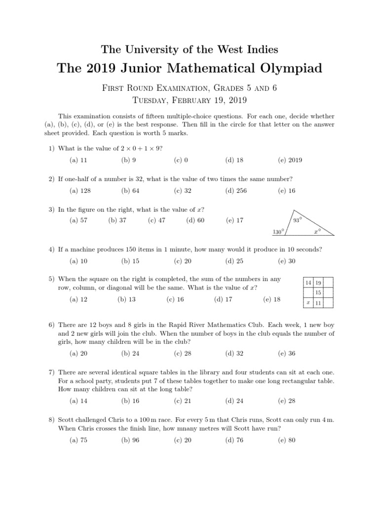 2019 Junior Math Olympiad Exam | PDF | Area | Euclidean Plane Geometry