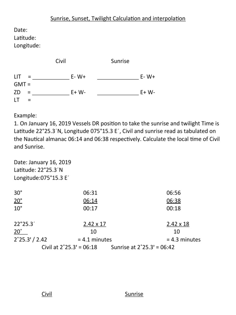 Sunrise, Sunset, and Twilight Calculation | PDF