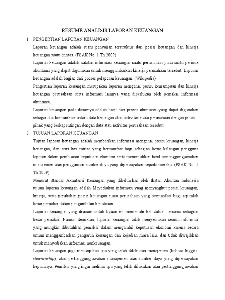 RESUME ANALISIS LAPORAN KEUANGAN