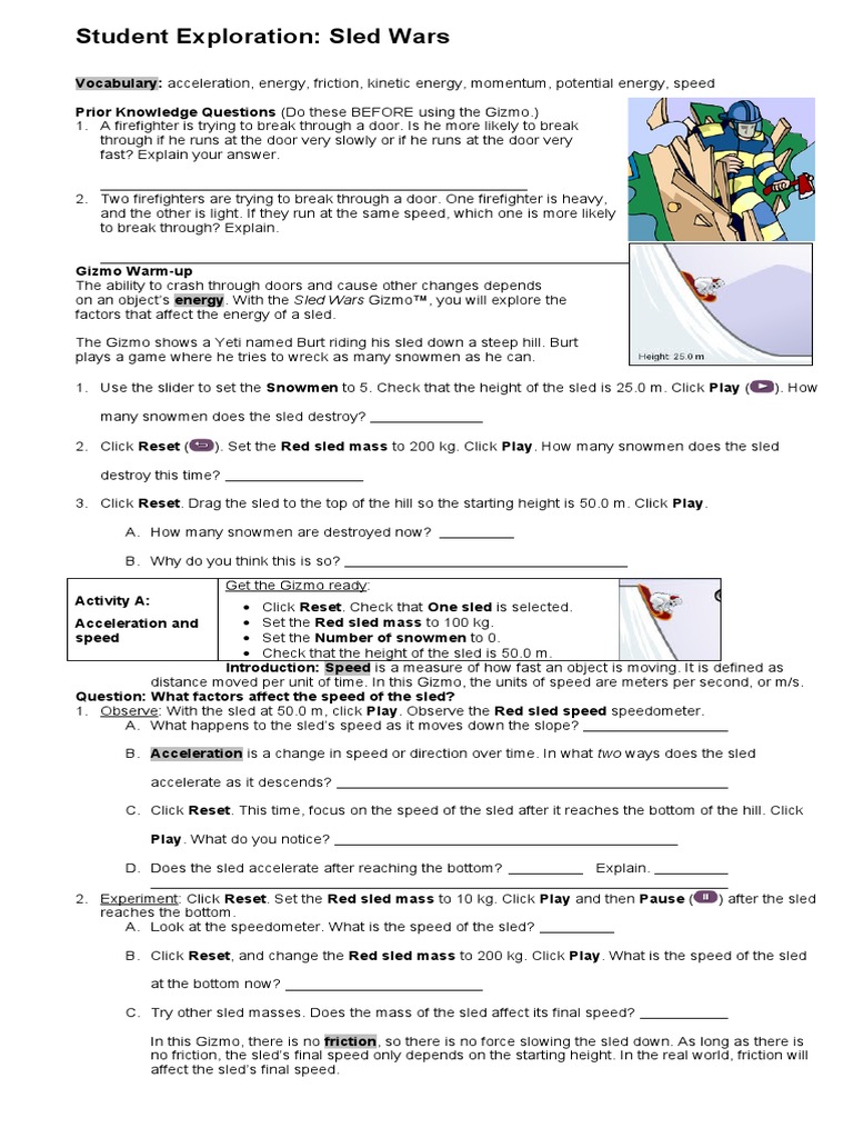 Gizmo Sled Wars PDF Potential Energy Energy