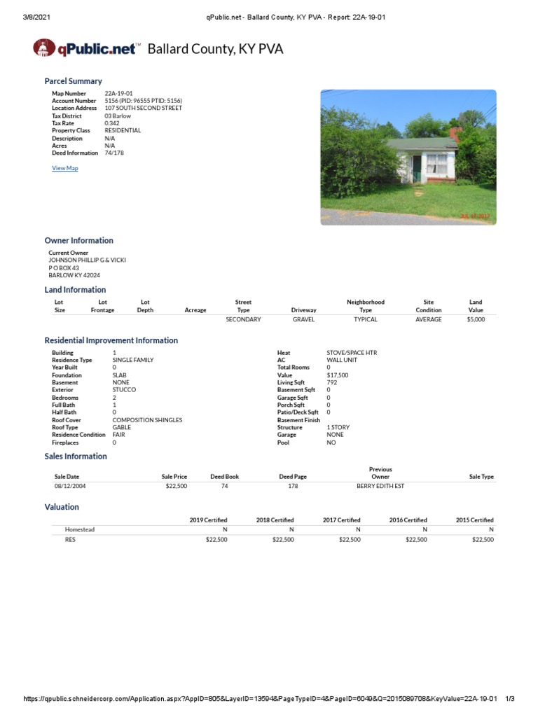 Ballard County, KY PVA Parcel Summary Download Free PDF Land Lot
