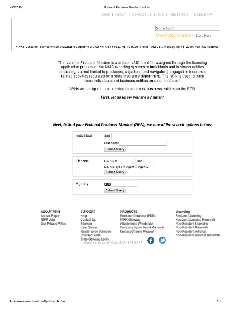 National Producer Number Lookup PDF Information Retrieval