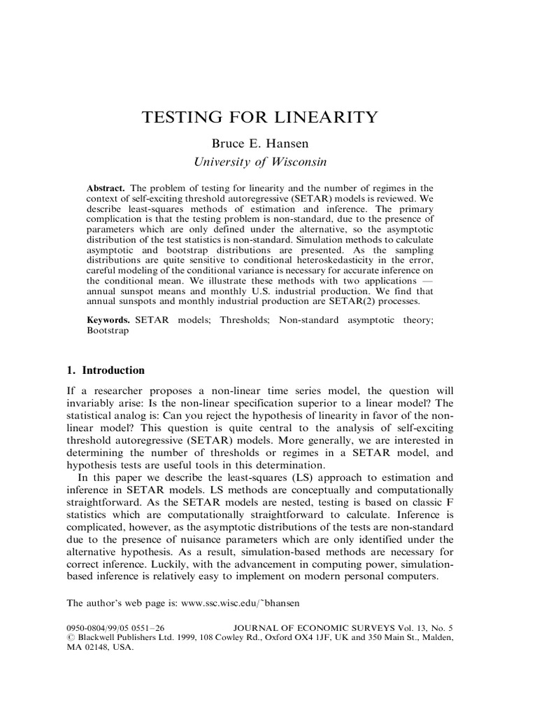 Testing Linearity in SETAR Models | PDF | Heteroscedasticity ...