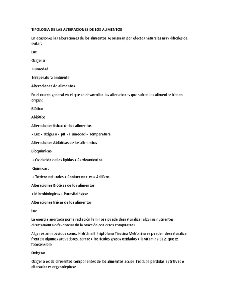 Tipologias Alteraciones de Los Alimentos | PDF | Antioxidante | Lípido