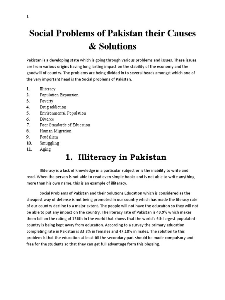 essay on social problems of pakistan and their solutions