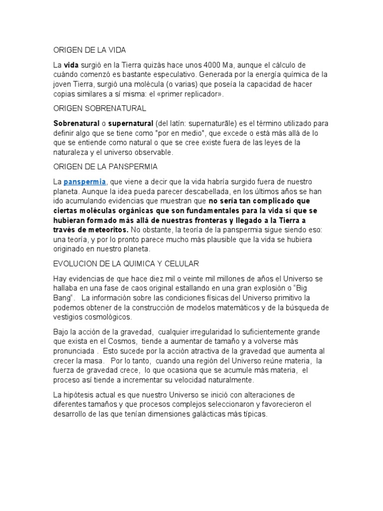 Origen de la Vida en la Tierra | PDF