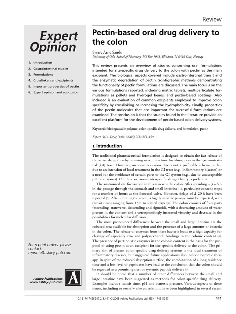 PectinBased Oral Drug Delivery To The Colon Review PDF Tablet