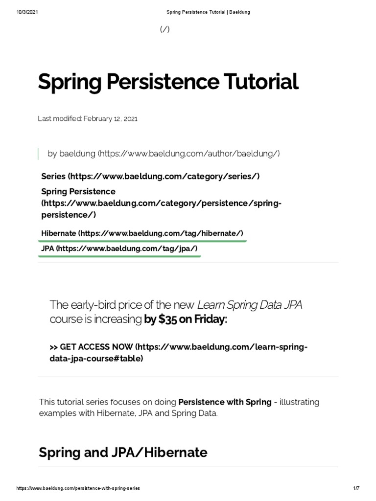 Spring Persistence Tutorial Baeldung PDF Data Management Software