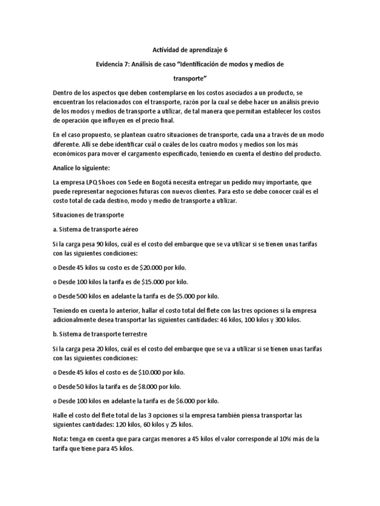 Análisis de Costos de Transporte | PDF