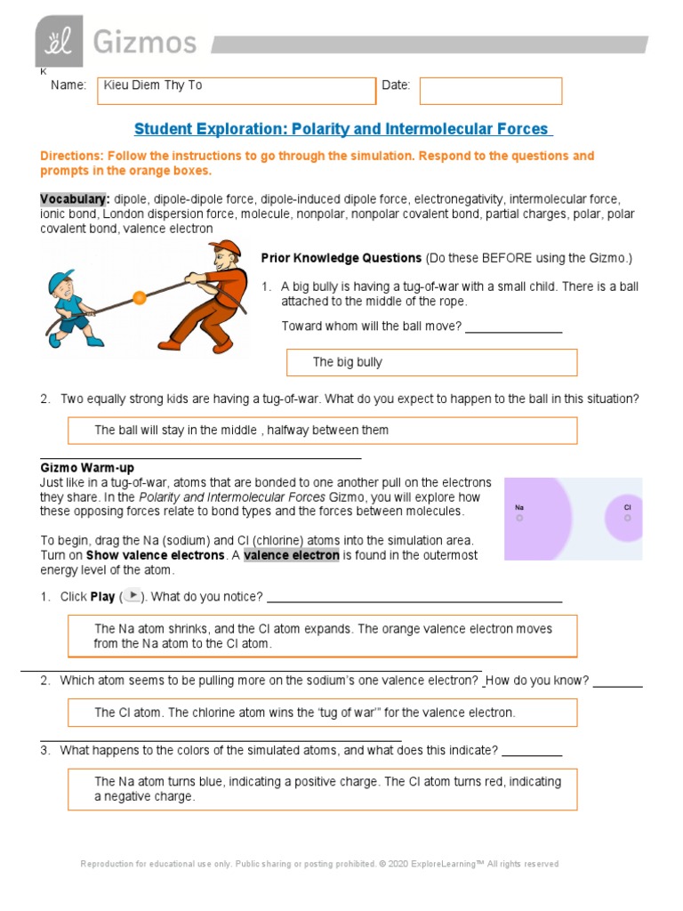 Student Exploration: Polarity and Intermolecular Forces | PDF ...
