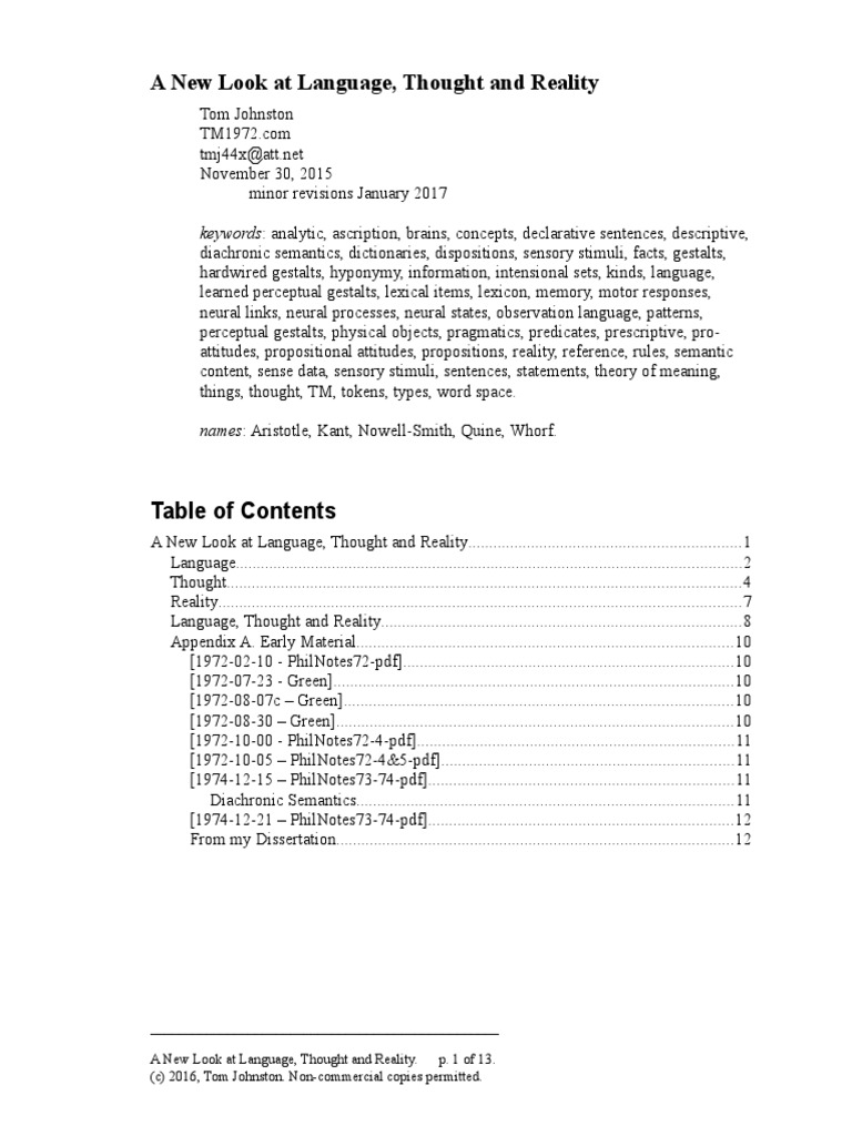 A New Look at Language Thought and Reali | PDF | Perception | Concept