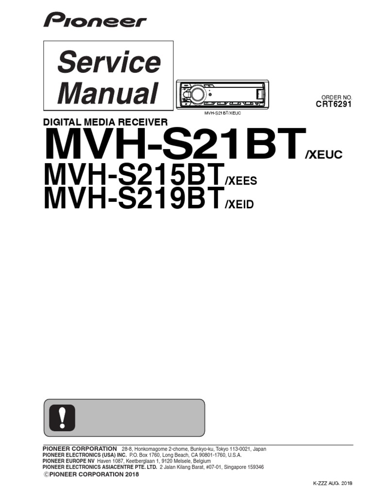 Pioneer MVHS21BT S215BT S219BT CRT6291 PDF Usb Printed
