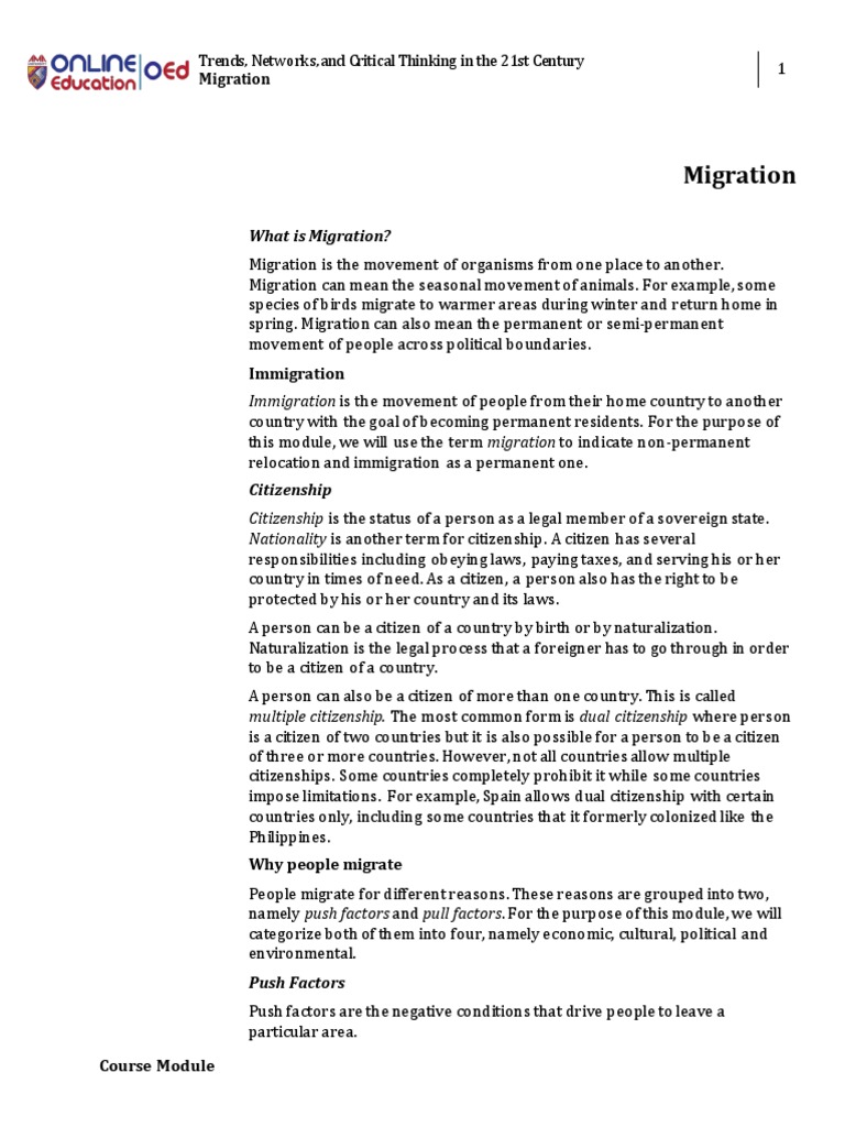 Week 014-Module Labor and Migration | PDF | Human Migration | Refugees ...