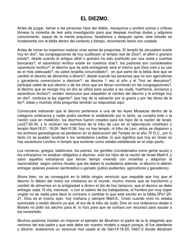 El Diezmo: Análisis y Contexto Bíblico | PDF | Sacerdote | Diezmo