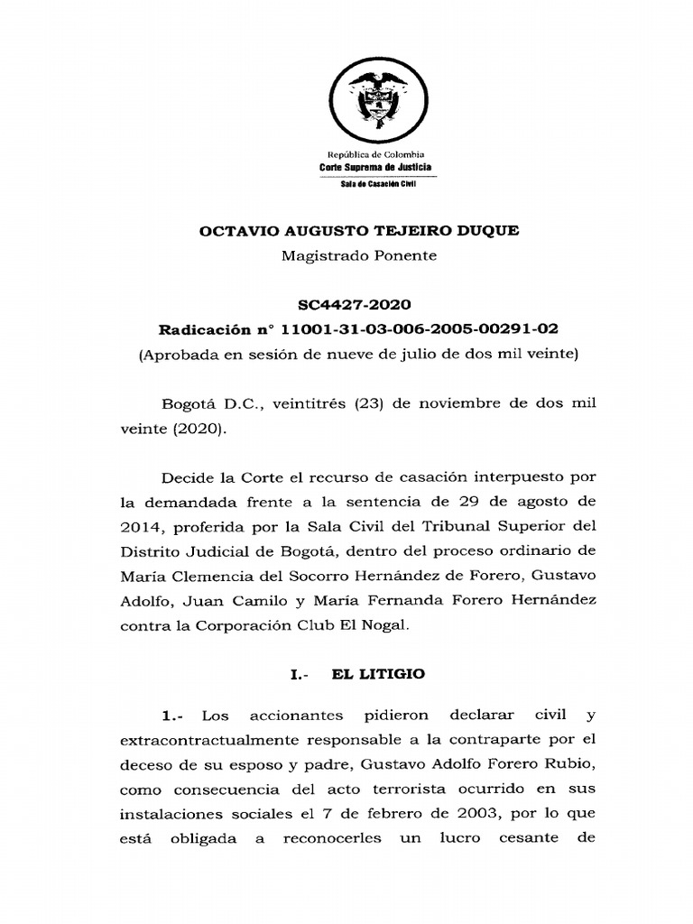 01 - Sentencia SC-44272020 - El Nogal | PDF