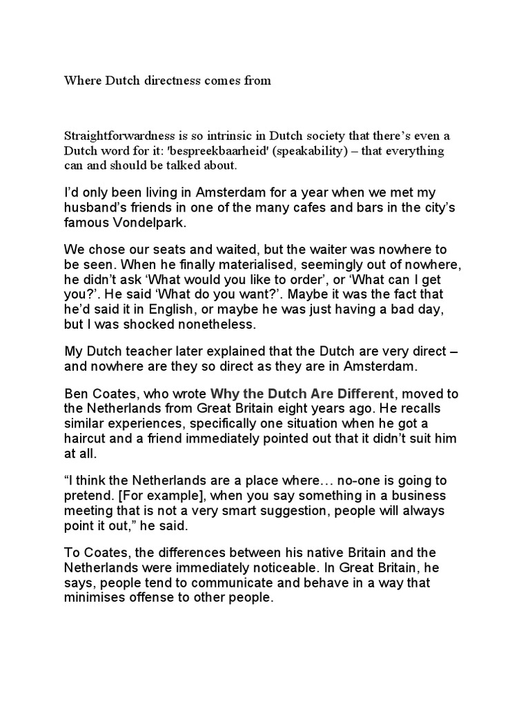 Where Dutch Directness Comes From Download Free Pdf Netherlands