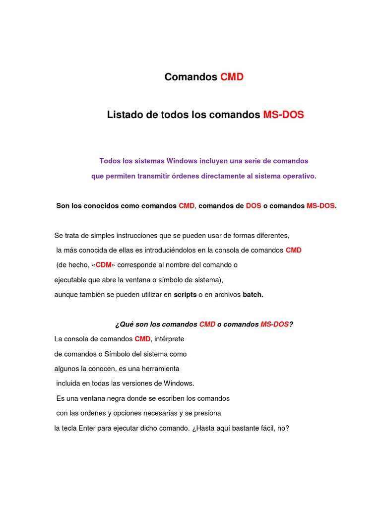 Comandos CMD: Guía Completa de MS-DOS | PDF | Dos | Archivo de computadora